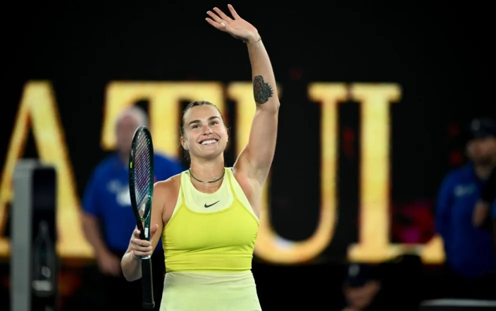 Sabalenka celebra tras su victoria en semifinales. Foto: EFE.