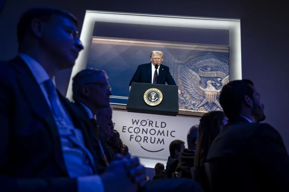  Trump durante su discurso en el Foro de Davos (Suiza), en el que participó de manera virtual. Foto: EFE