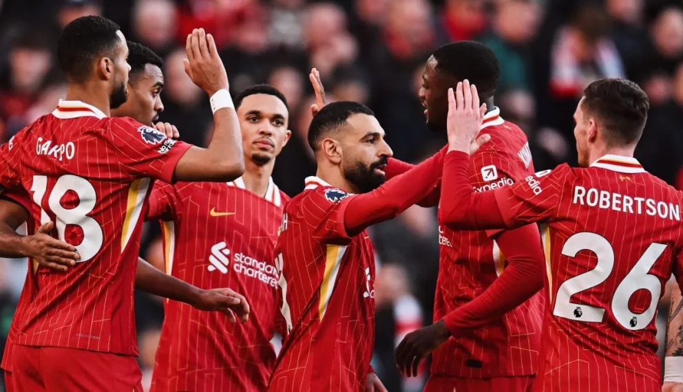 Jugadores del conjunto Red celebran por su victoria. Foto: Liverpool.