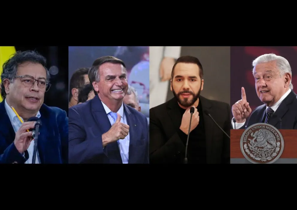 El presidente de Colombia, Gustavo Petro; el expresidente de Brasil, Jair Bolsonaro; el presidente de El Salvador, Nayib Bukele, y el expresidente de México, Andrés Manuel López Obrador. Foto: EFE