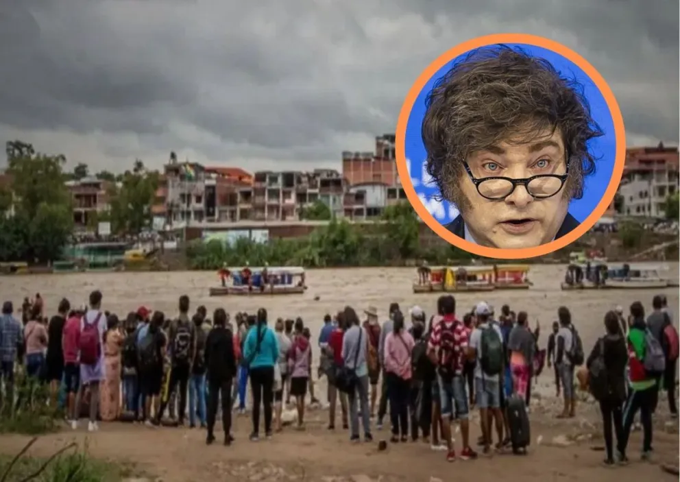 Comerciantes en la frontera entre Bolivia y Argentina. Foto: @GustavoSaenzOK y EFE 