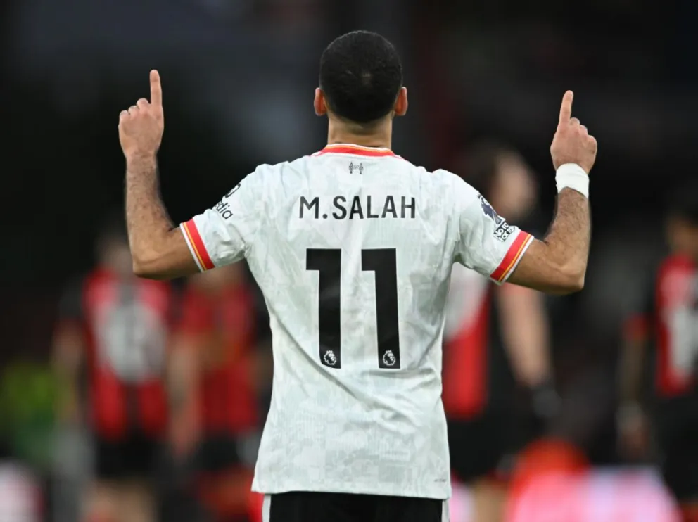 El delantero del Liverpool Mohamed Salah celebra el 0-2 durante el partido de la Premier League. Foto: EFE