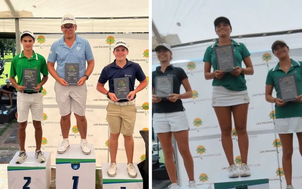 Los podios de ambas ramas en Juvenil. Fotos: Federación Boliviana de Golf.