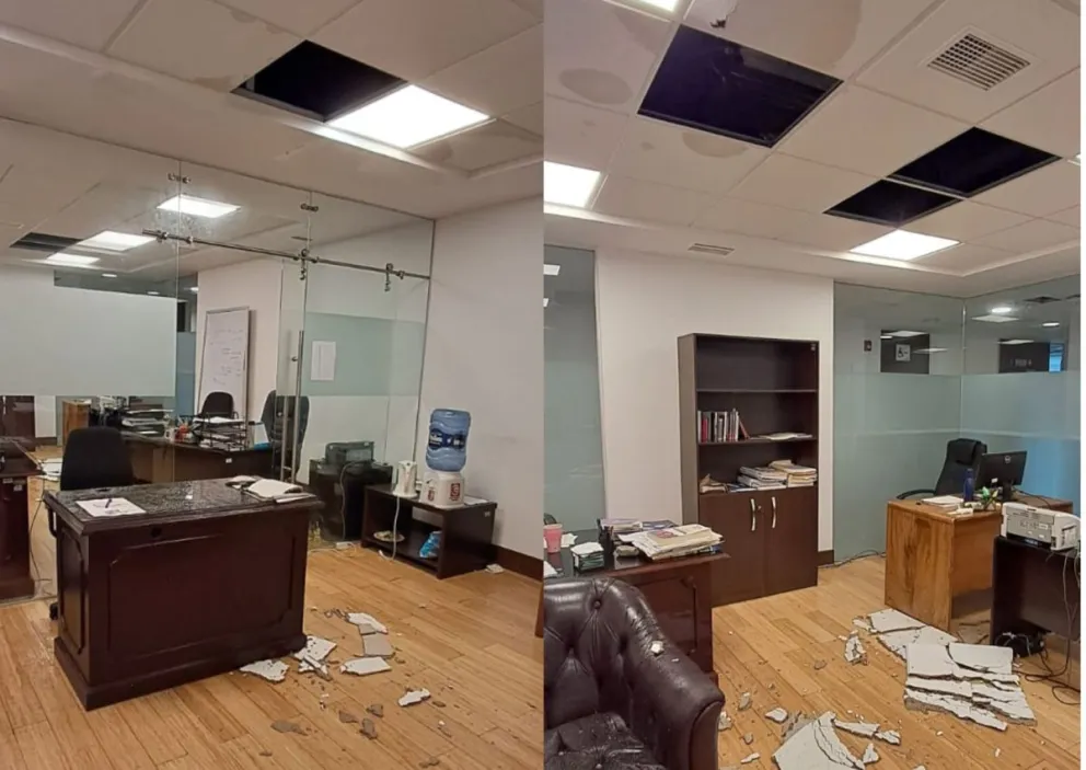 Techos dañados en el nuevo edificio de la ALP. Foto: Senado 