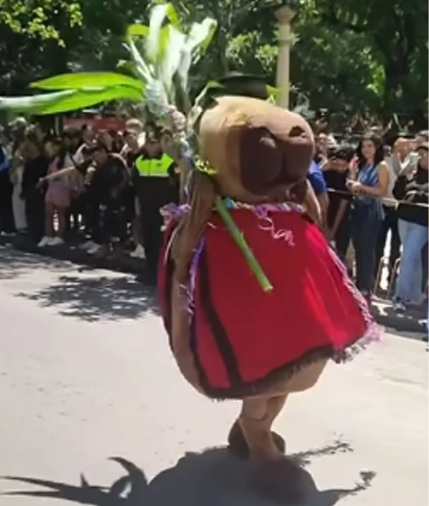 La Capibara Chapaca en la entrada tarijeña. FOTO: Captura de video en Facebook