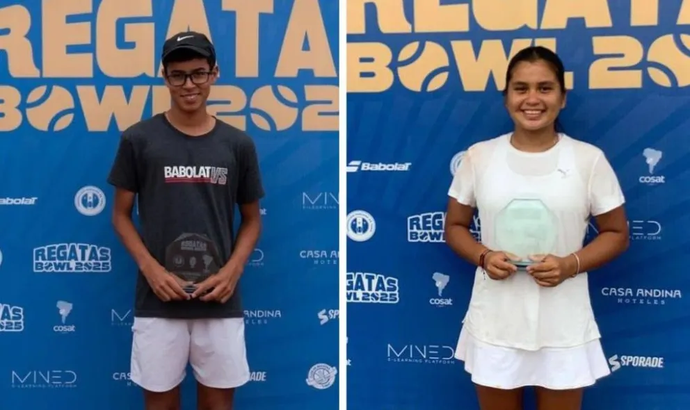 Rivero (izq.) y Sejas con sus trofeos de campeón en Lima. Fotos: Cosat y Asociación Departamental de Tenis Santa Cruz.