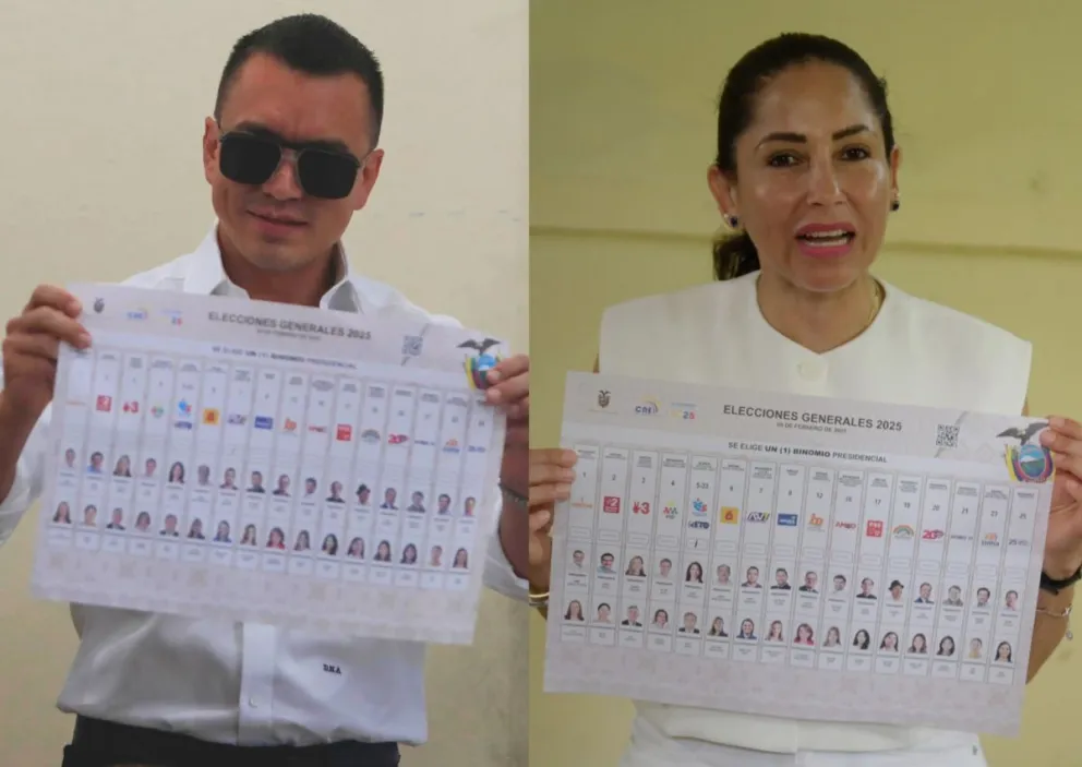 El presidente de Ecuador, Daniel Noboa, y la candidata presidencial del correísmo, Luisa González. Fotos: EFE