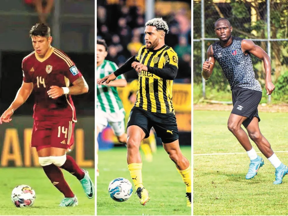 El venezolano Rubén Ramírez, el uruguayo Nahuel Acosta y el panameño Abdiel Arroyo: Fotos: Peñarol, Vinotinto y A.A