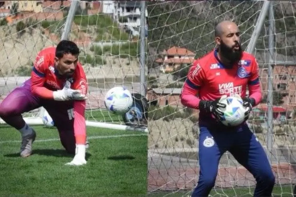 Marcos Felipe (izq.) y Daniel Fernandes en su primer día de entrenamientos en La Paz, Foto: EC Bahía