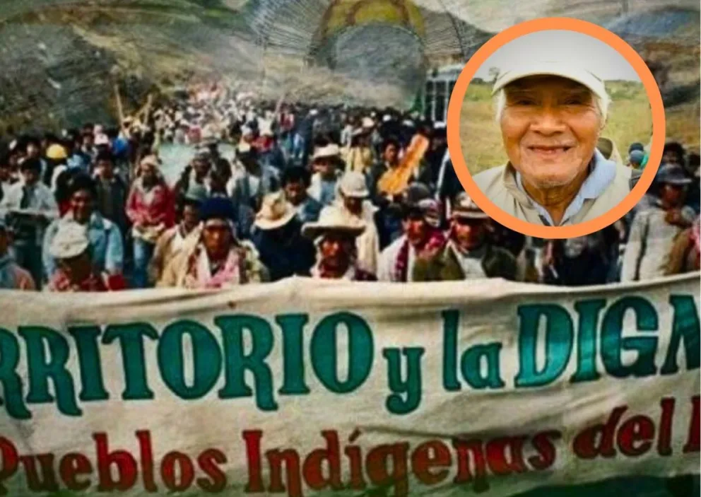 La marcha indígena de 1990 y Noé. Foto: prensa.ipelc.gob.bo y la Patria