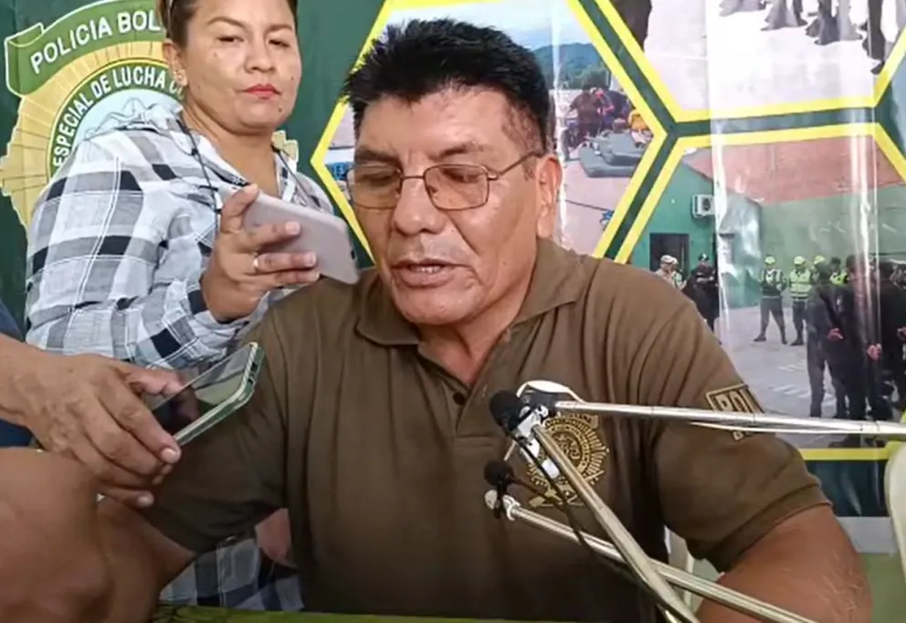 Responsable de la Felcc de Bermejo, suboficial Rubén Espinoza.  Foto: Captura RRSS