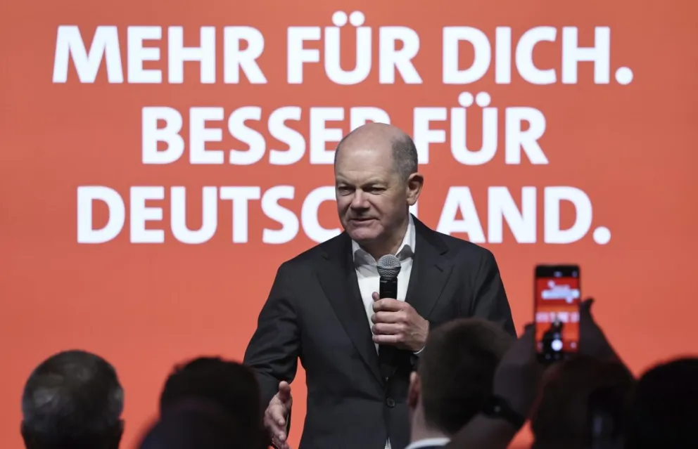 El canciller alemán, Olaf Scholz, en un acto electoral en la ciudad de Potsdam. Foto: EFE