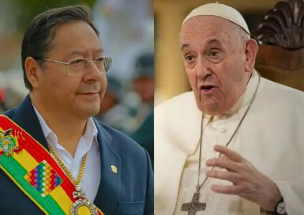 El presidente Arce y el papa Francisco. Fotos: RRSS del mandatario y Vaticano News
