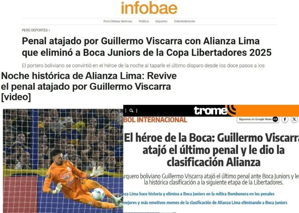 Las portadas de los medios peruanos por la actuación de Viscarra.