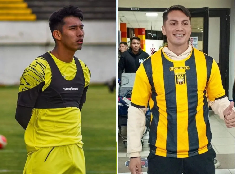 Jeysobn Chura (izq.), en un entrenamiento del equipo; y Mercado, el día que llegó a La Paz. 