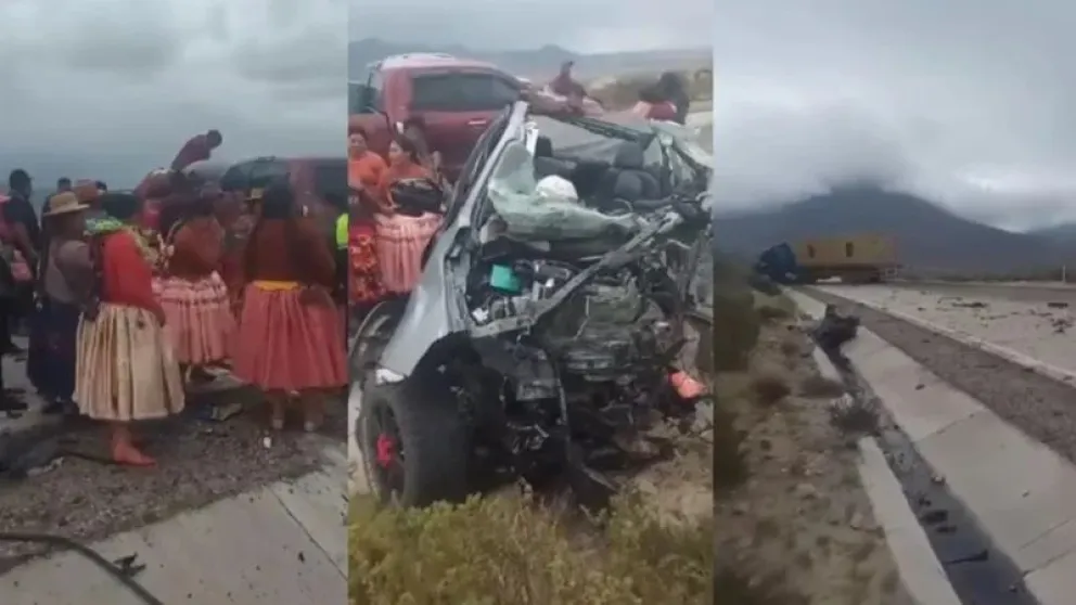 Imágenes del  choque frontal entre una camioneta y un camión en la carretera Oruro – Pisiga. Foto: Red Uno