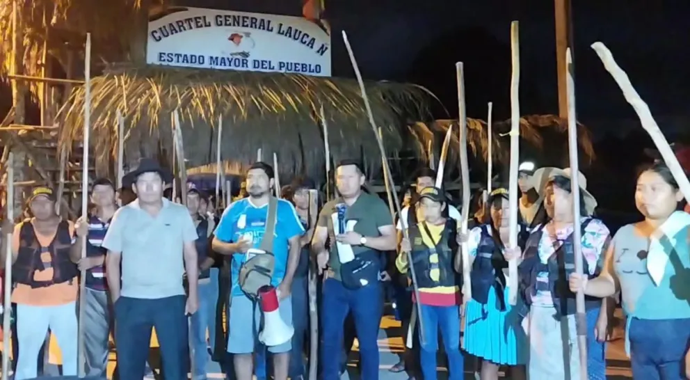Los dirigentes del Estado Mayor del Pueblo, el Lauca Ñ, en conferencia de prensa, anoche. Foto: Captura de video