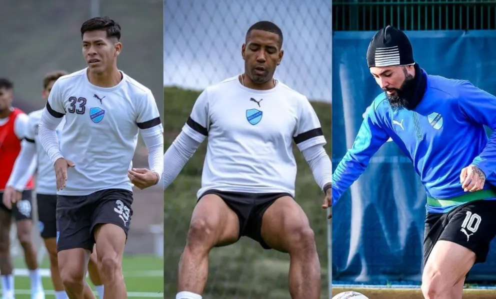 Ervin Vaca (izq.), Quinteros y Sávio, en pleno trabajo. Fotos: Club Bolívar.