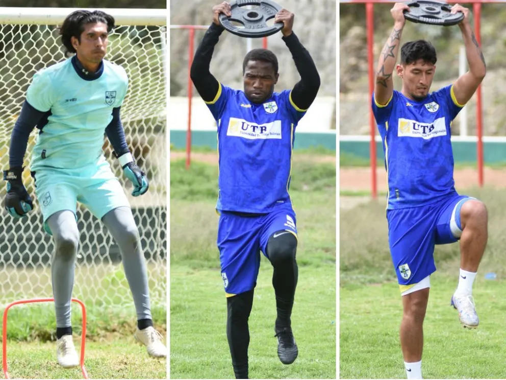José Peñarrieta (izq.), Jenry Alaca y Miguel Quiroga en un entrenamiento de ABB. Fotos: prensa club ABB