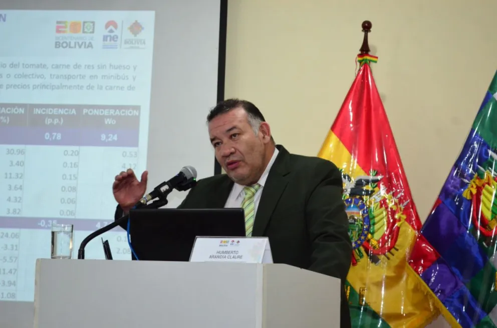 El director del INE, Humberto Arandia, presenta los resultados de la inflación a febrero. Foto: INE