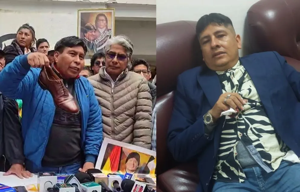 Los evistas con el zapato café y el diputado Rolando Cuellar con el dedo herido.