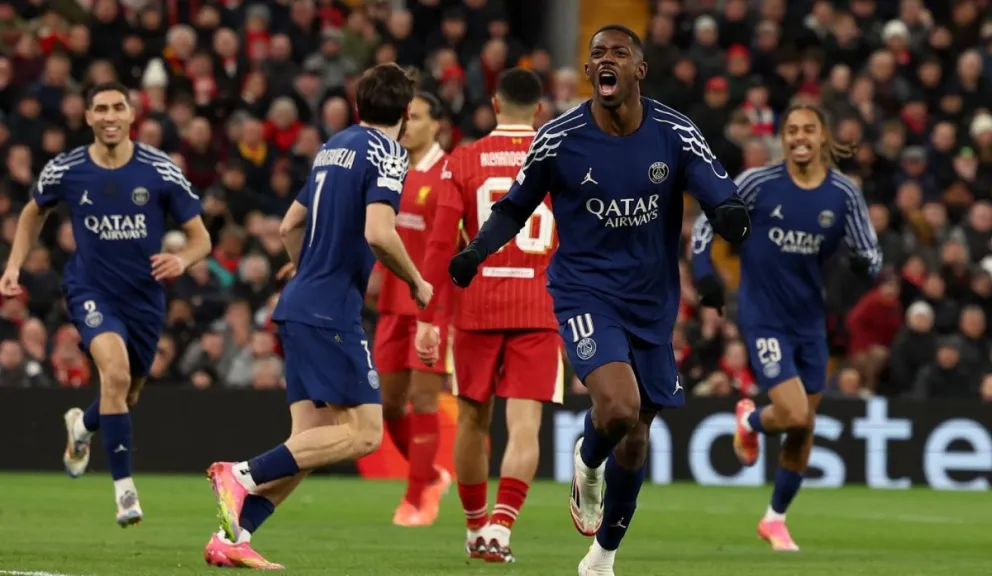 Dembelé celebra el gol para el PSG que significó el empate en el resultado global con el Liverpool. Foto: EFE.