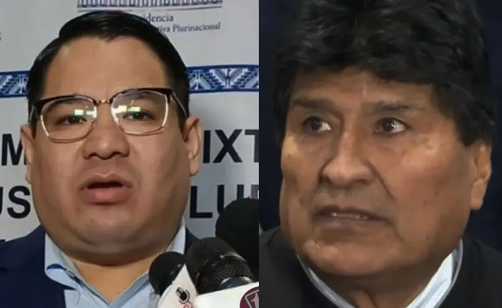 El fiscal Mariaca y el expresidente Morales: Foto: DTV