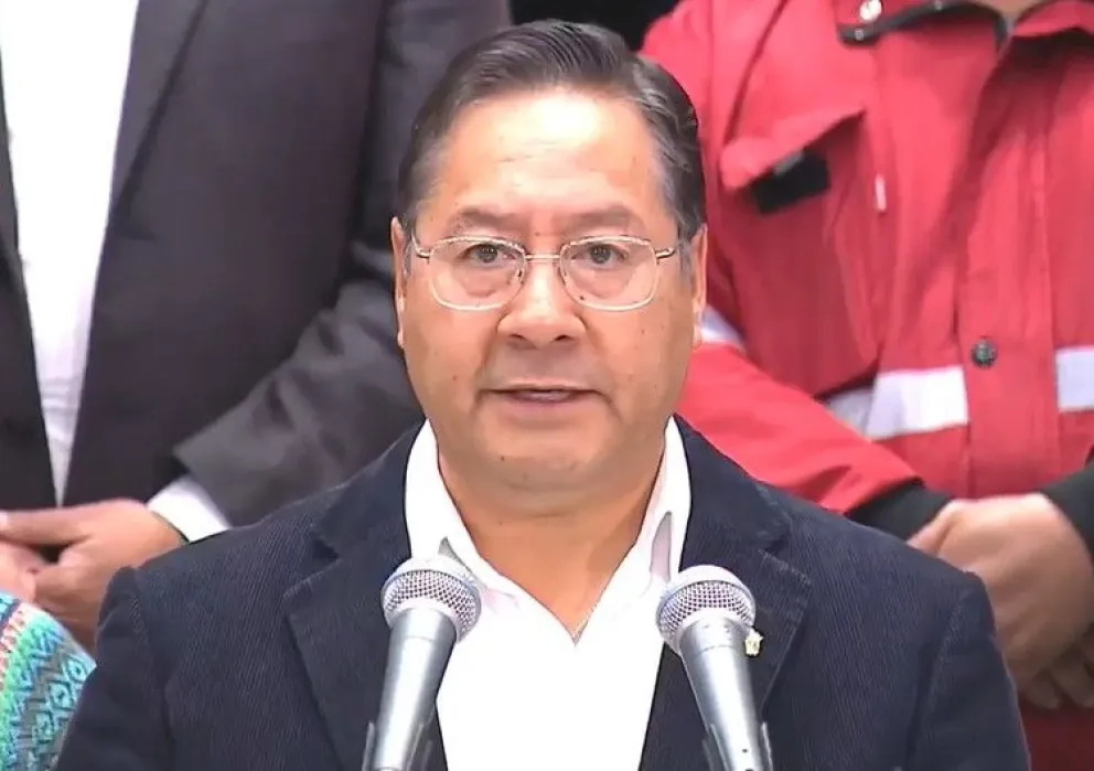 El presidente Luis Arce durante la declaración que brindó en la Casa Grande del Pueblo, en La Paz. Foto: Captura