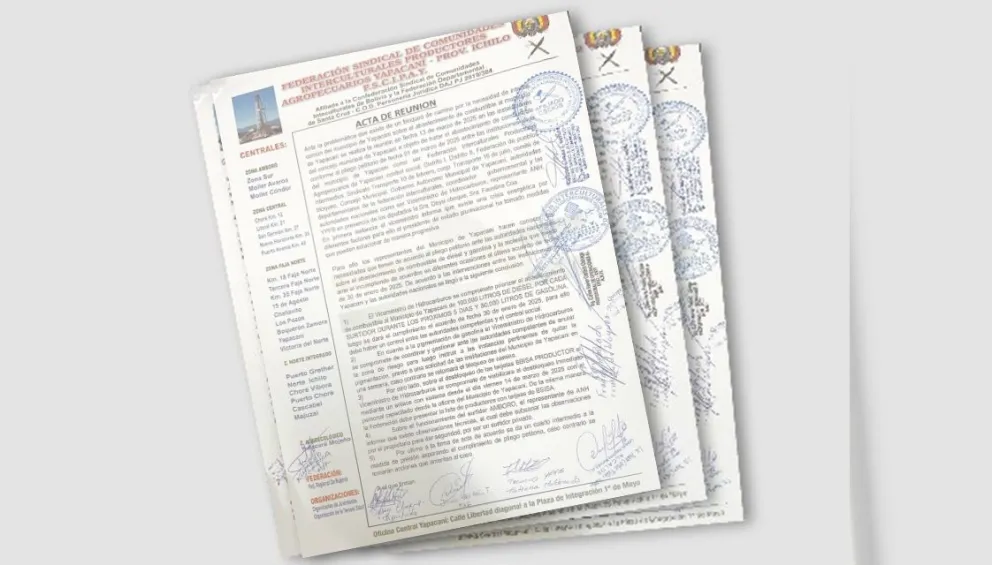 El acta del convenio que permitió el desbloqueo de esta ruta. Foto: AEP