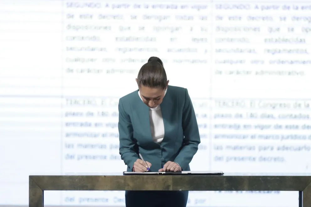 La presidenta de México, Claudia Sheinbaum, en una rueda de prensa, en Palacio Nacional de la Ciudad de México (México). Foto: EFE