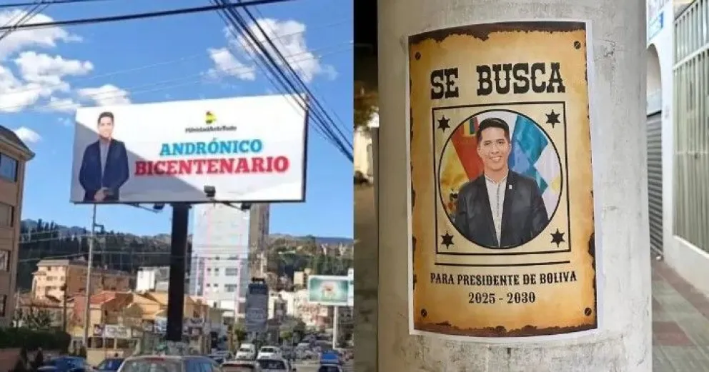 La gigantografía y los avisos que aparecieron en la ciudad de La Paz y Santa Cruz, a manera de campaña electoral. Foto: AMUN -DTV