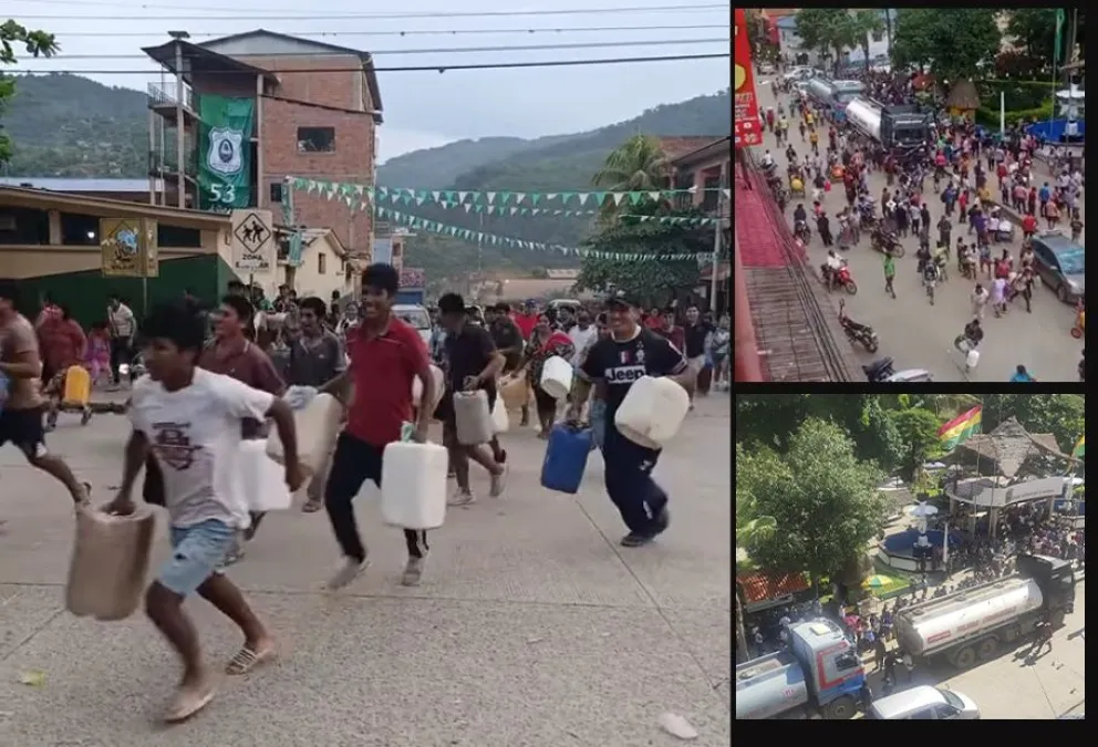 Pobladores de Caranavi corren por tratar de conseguir algo de combustible. Foto: Facebook