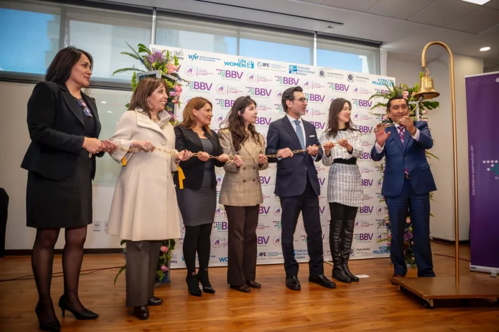 Pablo Irusta, gerente general de la BBV en el evento  Toque de Campana por la Igualdad de Género . Foto BBV.