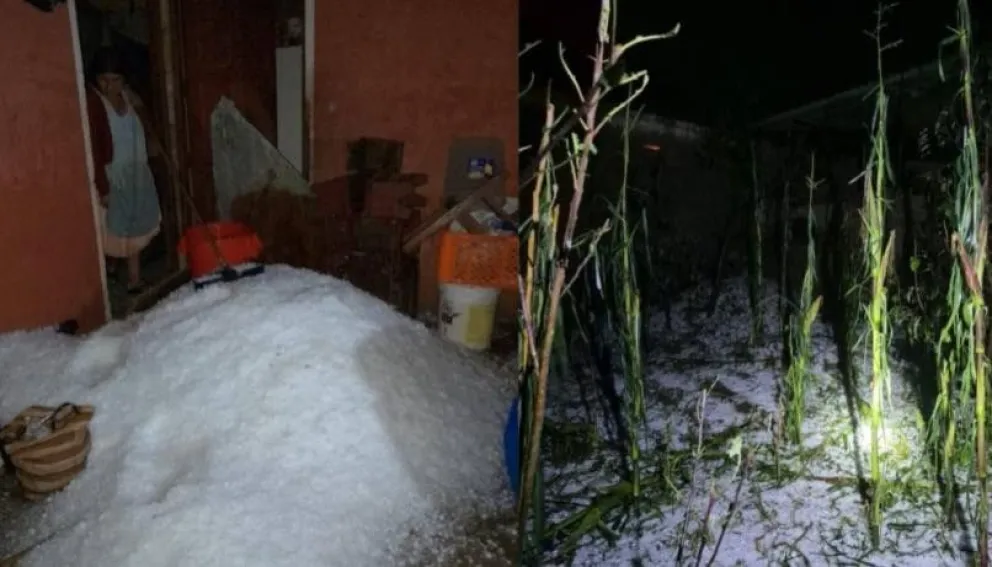 Granizo en una vivienda del municipio de Yotala. Foto: ABI