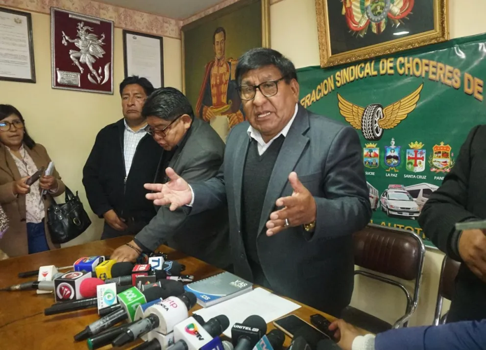  Lucio Gómez, líder de la Confederación Sindical de Chóferes de Bolivia, este miércoles. Foto: APG