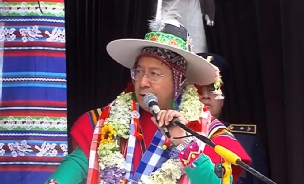El presidente Luis Arce en el aniversario del Conamaq.  Foto: captura