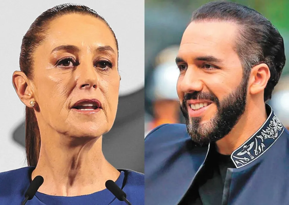 La presidenta de México, Claudia Sheinbaum, y el primer mandatario de El Salvador, Nayib Bukele. Fotos: EFE 