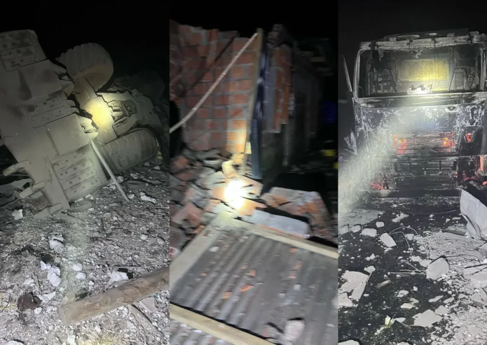 Daños en el campamento luego de la explosión, esta madrugada. Fotos: RRSS