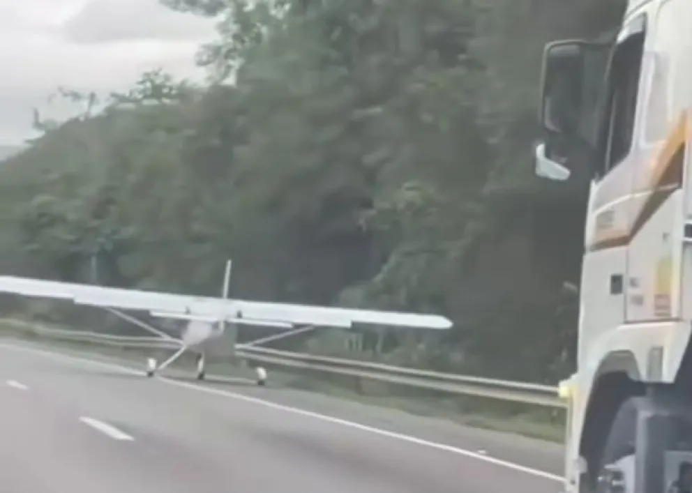 Los vehículos tuvieron que detenerse para que aterrizara. Foto: Captura Alto Paraná al Día