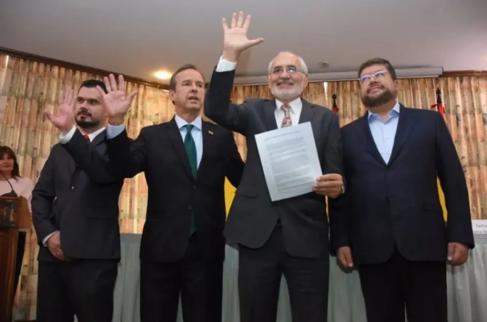 Suárez, Quiroga, Mesa y Doria Medina en diciembre de 2024, cuando se formó la alianza. Foto: APG