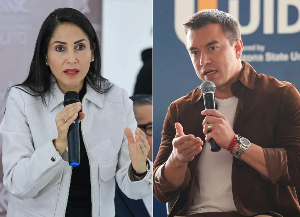Luisa González y el presidente de Ecuador, Daniel Noboa se enfrentan el domingo en segunda vuelta. Fotos: EFE