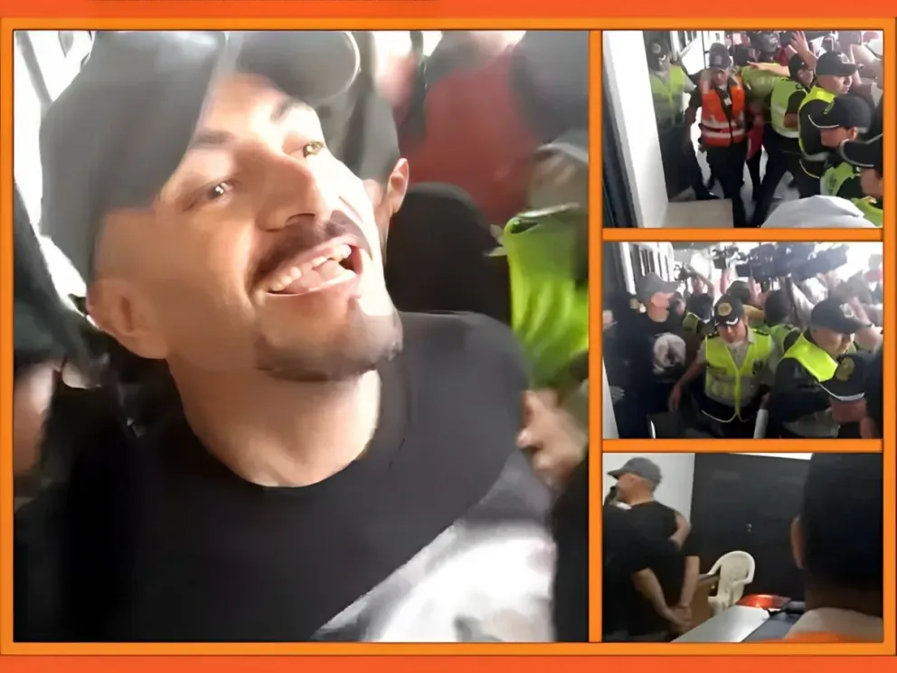 El abogado Valda en el aeropuerto de Viru Viru de Santa Cruz, este viernes. Foto: Captura de video. Montaje: Visión 360 