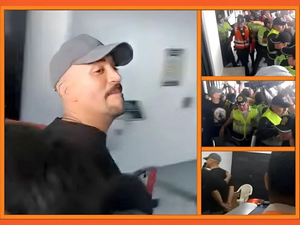 Valda, en el momento en que fue trasladado de Santa Cruz a La Paz. Fotos: Capturas de video. Montaje: Visión 260 