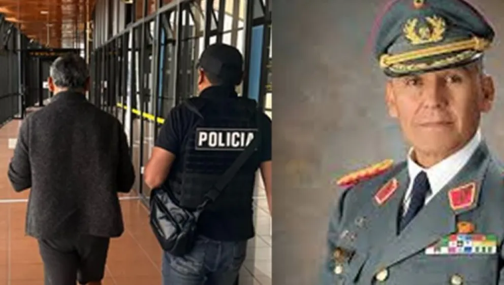 Un montaje con efectivos de la Policía y el militar en retiro  Marco Bracamonte. Foto: Unitel