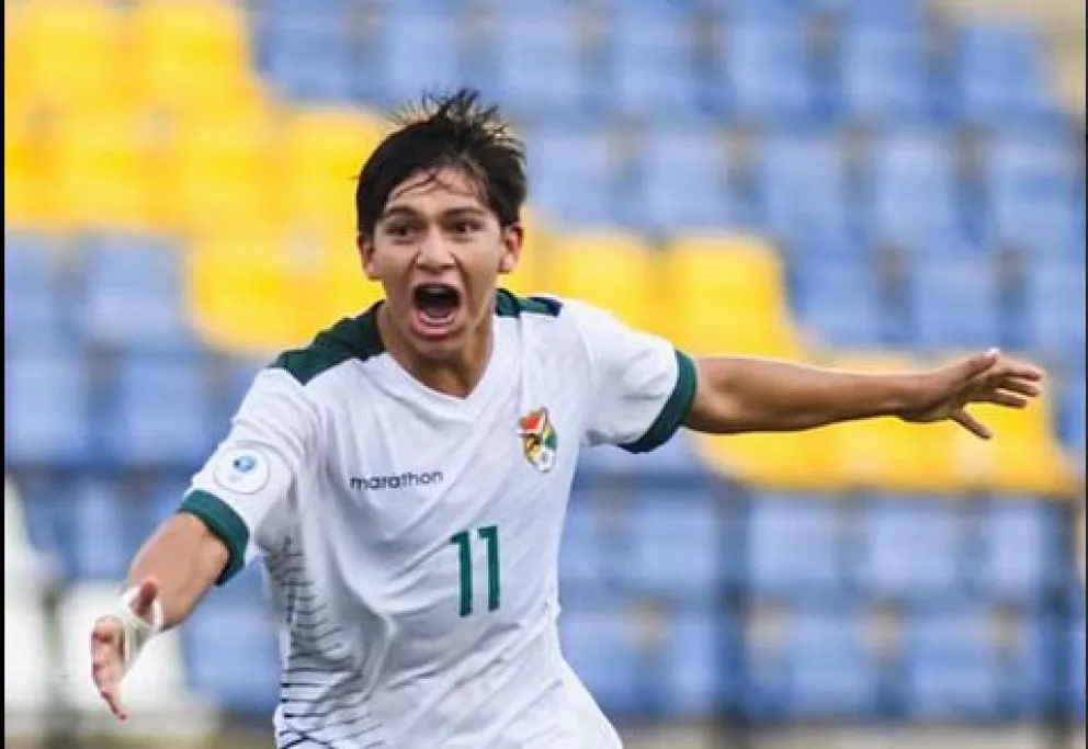 Santos García celebra su gol del triunfo sobre Ecuador en el Sudamericano Sub-17. Foto: FBF.