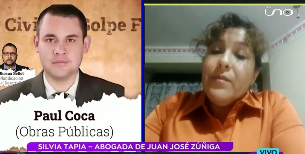 La abogada del general Zúñiga y uno de los integrantes del supuesto gabinete. Foto: Captura de video