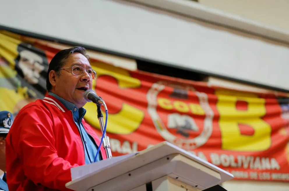 Arce durante su discurso por el aniversario de la COB. Foto: RRSS del exmandatario 