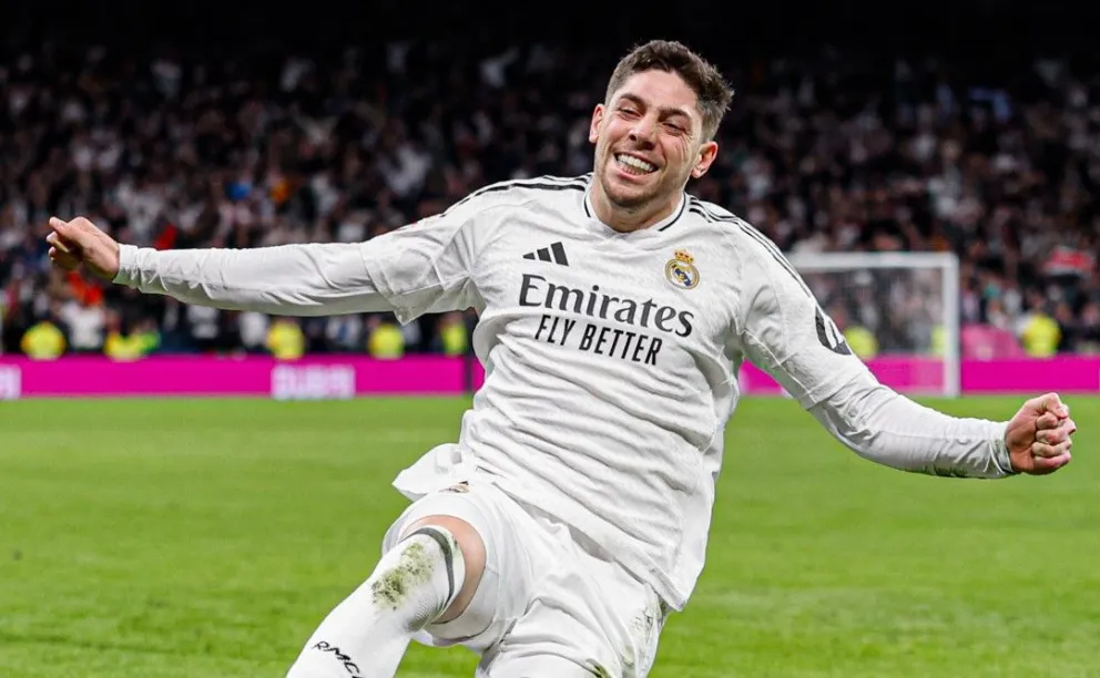 El uruguayo Federico Valverde festeja el gol que le hizo este domingo al Athletic de Bilbao. Foto: Real Madrid