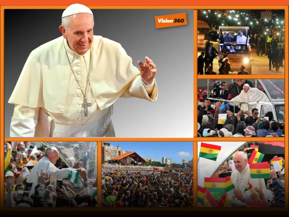 El papa Francisco durante su visita a Bolivia. Fotos: APG. Montaje: Visión 360 
