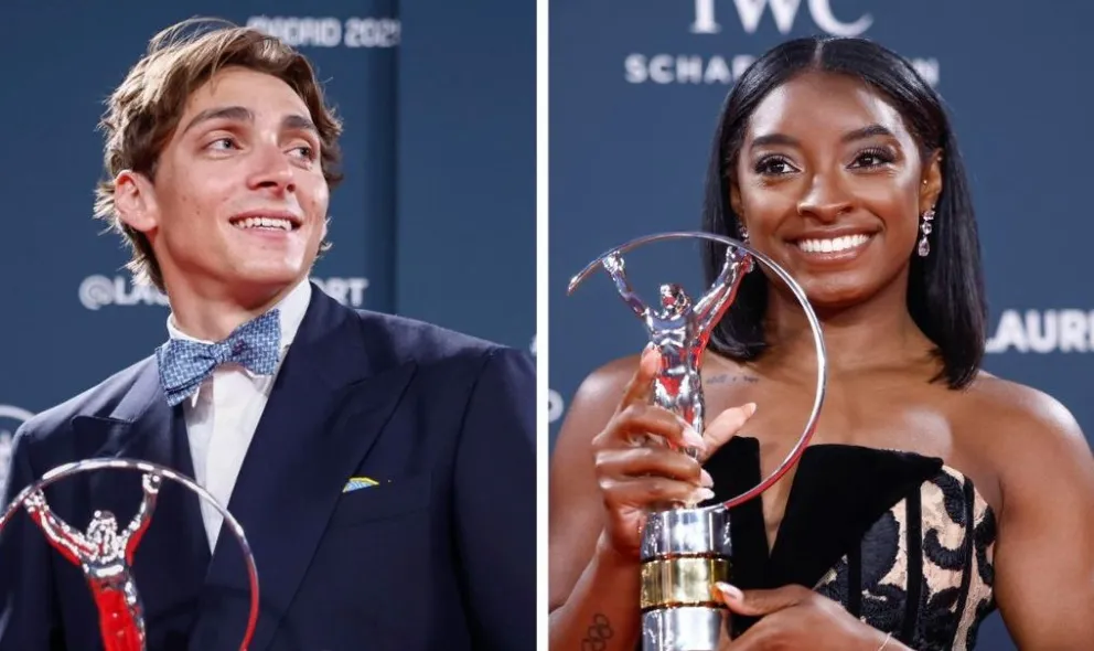 Duplantis (izq.) y Biles, los mejores deportistas del mundo. Fotos: EFE.